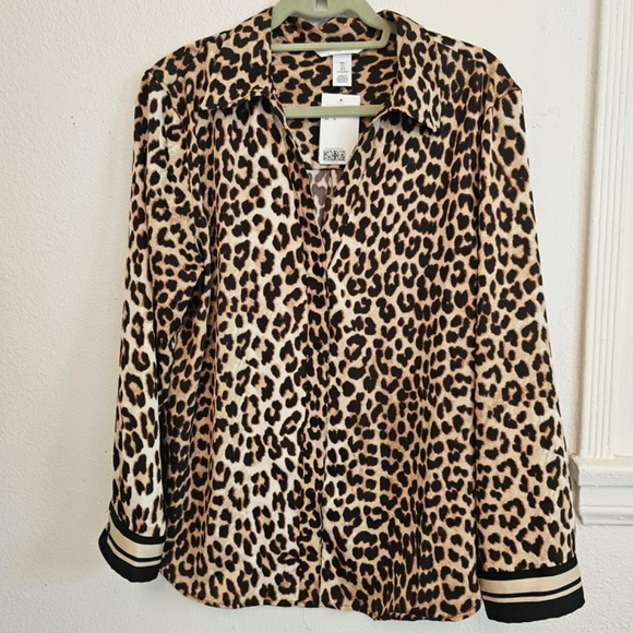 NWT H&M Long Sleeve Leopard Print Shirt Size L - Picture 2 of 3